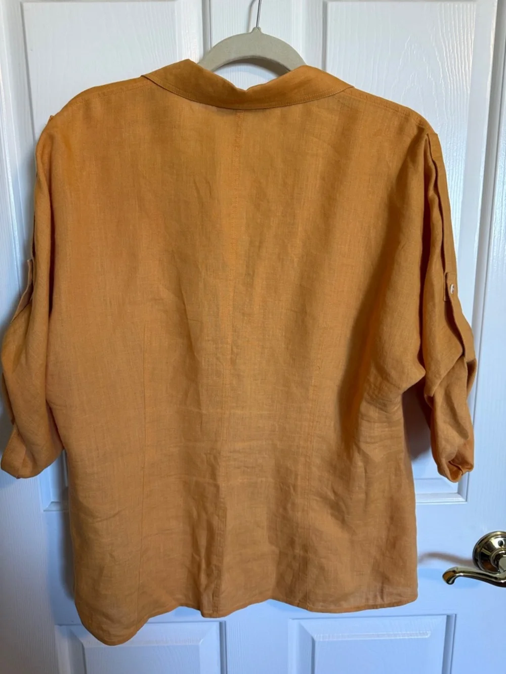 Lafayette 148 New York 100%Linen Button Front Shirt Orange Size 12 Relaxed Fit - Picture 9 of 17